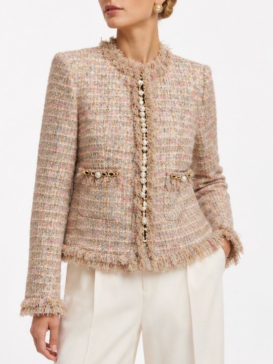 McGinn Jackets & Blazers - McGinn for Nordstrom Tweed Pearl Chain Fringe Jacket Blazer Size 8 Luxe Bouclé